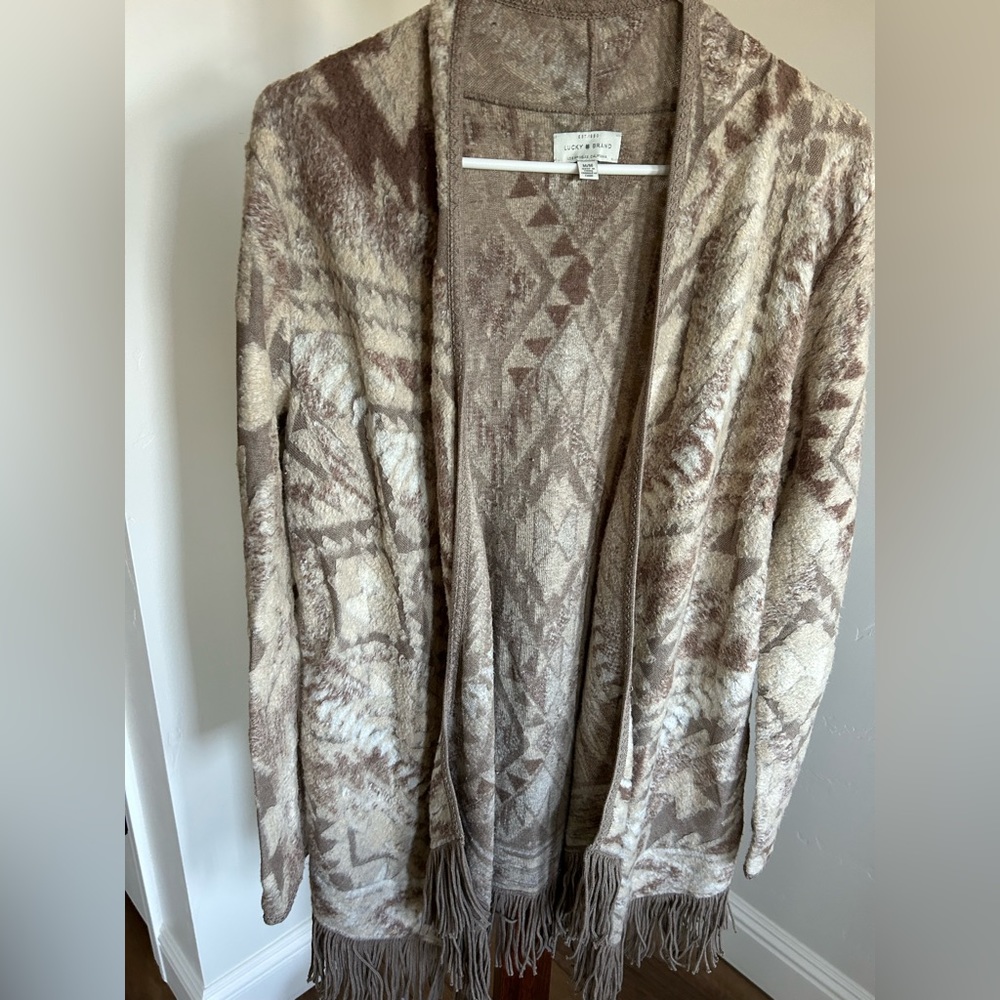 Lucky Brand Aztec Knit Cardigan in Taupe and Cream